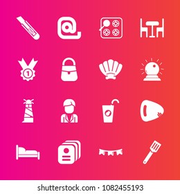 Premium set with fill vector icons. Such as beacon, message, home, stove, white, kitchen, communication, music, bed, drink, card, table, sea, food, id, gas, man, bedroom, celebration, fresh, male, pan