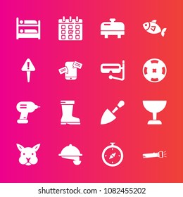 Premium set with fill vector icons. Such as restaurant, food, danger, bunny, waitress, calendar, boiler, fish, search, schedule, water, mark, timetable, map, rabbit, lamp, industry, seafood, heater