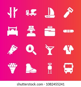 Premium set with fill vector icons. Such as clothing, drink, juice, floral, bamboo, equipment, clothes, peeler, cyborg, transport, ship, tool, fashion, decoration, boot, beautiful, summer, futuristic