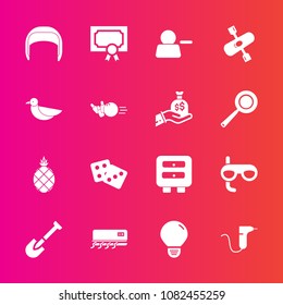 Premium set with fill vector icons. Such as medical, exotic, mask, fruit, belt, energy, success, casino, sign, account, helmet, clinic, air, fresh, bulb, kayaking, light, achievement, dice, gambling