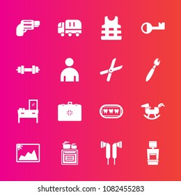 Premium set with fill vector icons. Such as white, duck, baby, transport, image, car, interior, emergency, kitchen, life, dental, frame, audio, oven, toy, xray, music, healthy, weapon, safety, horse