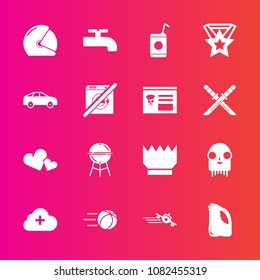 Premium Set With Fill Vector Icons. Such As Royal, Internet, Football, Biker, Ufo, Monster, Crane, Soccer, Game, Can, Water, Meat, Space, Crown, Sport, Bbq, Liquid, Travel, Cooking, Valentine, Rider