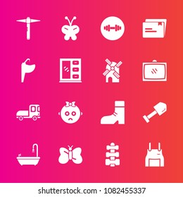 Premium Set With Fill Vector Icons. Such As Cabinet, Furniture, Child, File, Interior, Hammer, Nature, Butterfly, Home, Vehicle, Foot, Fitness, Pinafore, Gym, Equipment, Paper, Uniform, Toilet, Sign