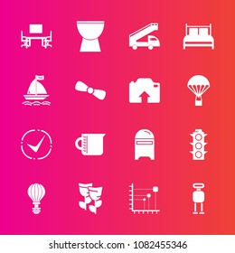 Premium set with fill vector icons. Such as liquid, percussion, jump, mailbox, safety, check, desk, flower, diagram, work, glass, container, mail, technology, green, parachute, futuristic, bedroom
