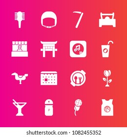 Premium set with fill vector icons. Such as sport, kid, music, drink, basketball, nature, care, floral, worker, salt, horse, spice, calendar, blossom, work, brush, wrench, juice, seasoning, belt, hair