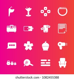 Premium Set With Fill Vector Icons. Such As Sweet, Technology, Alcohol, Drink, Sign, White, Spring, Chat, Hairdryer, Sink, Business, Message, Furniture, Smart, Faucet, Bar, Pan, Water, Armchair, Cake