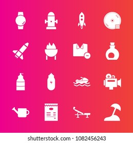 Premium set with fill vector icons. Such as concept, vessel, video, fire, barbecue, lifestyle, film, time, paint, meat, safety, gardening, plant, department, menu, launch, island, beach, rocket, cd