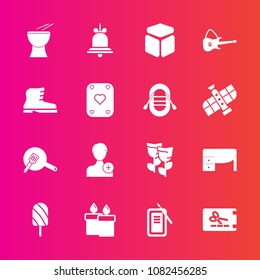 Premium set with fill vector icons. Such as coupon, square, work, alert, japan, add, white, music, template, summer, tool, desk, flower, dessert, food, notification, suzuri, candle, kitchen, discount