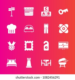 Premium set with fill vector icons. Such as grill, frame, food, king, label, award, kid, street, piece, road, picture, time, meat, table, child, calendar, privacy, photo, childhood, schedule, home