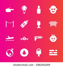 Premium set with fill vector icons. Such as ufo, technology, business, icecream, parachute, avatar, extreme, bowling, pot, child, dinner, ball, cute, parachuting, care, space, science, profile, sport
