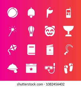 Premium set with fill vector icons. Such as star, event, telephone, garden, faucet, food, sickle, call, mask, leisure, wand, ring, bell, medicine, medical, snorkel, ball, book, education, sea, summer