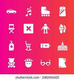 Premium set with fill vector icons. Such as move, paper, power, building, cute, church, glasses, fluffy, child, hippie, electricity, document, skate, style, kid, toy, religion, sunglasses, people, bus