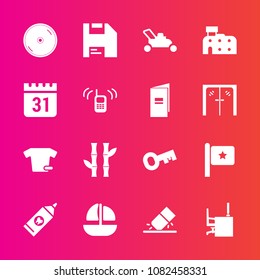 Premium set with fill vector icons. Such as brush, table, rubber, gardening, desk, hygiene, computer, national, ocean, flag, cd, nature, education, asia, key, equipment, asian, office, garden, white