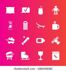 Premium set with fill vector icons. Such as league, heater, book, soft, ball, sign, industry, water, construction, percussion, baseball, cold, wine, communication, chat, music, barbecue, pillow, bed