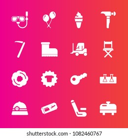 Premium set with fill vector icons. Such as wrench, test, sea, hat, boiler, flight, fashion, hammer, travel, sweet, home, construction, tool, shirt, birthday, cricket, mask, decoration, celebration