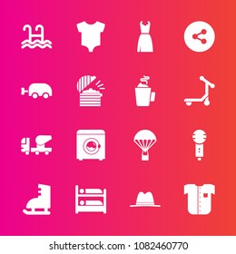 Premium set with fill vector icons. Such as concrete, sign, female, pool, sky, carriage, ice, song, construction, fashion, microphone, hat, shirt, media, cement, clothing, mixer, dress, music, wash