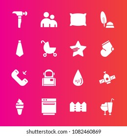 Premium set with fill vector icons. Such as cosmonaut, button, tie, white, phone, sweet, space, kitchen, oven, cream, planet, man, dessert, saw, pillow, gas, orbit, pen, sign, home, cosmos, soft, bed
