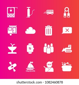 Premium set with fill vector icons. Such as kayak, kayaking, transport, bucket, technology, japanese, kitchen, ninja, art, well, speed, smart, bus, machinery, japan, bowling, stone, fountain, cone