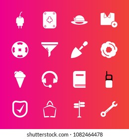 Premium set with fill vector icons. Such as money, poker, phone, sweet, , spanner, cream, audio, power, book, mobile, fashion, game, cable, t-shirt, casino, ice, wrench, library, hat, communication