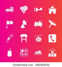 Premium set with fill vector icons. Such as chair, pen, blossom, comfortable, spring, vessel, bed, boat, stationery, vacation, medieval, musical, castle, tower, percussion, internet, train, sea, key