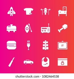 Premium Set With Fill Vector Icons. Such As Highway, Craft, Web, Entertainment, Drink, Toy, Move, Rocket, Space, Equipment, Clothes, Infant, Baby, Home, Gym, Website, Spaceship, Snack, Direction, Red