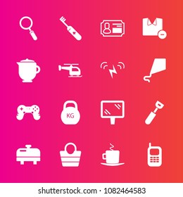 Premium set with fill vector icons. Such as object, home, card, water, kitchen, shirt, bag, sign, heater, kilogram, road, style, business, street, cappuccino, care, mobile, joystick, equipment, heavy