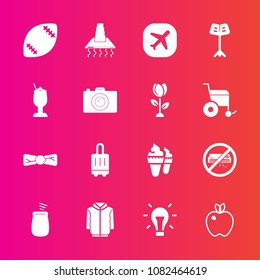 Premium set with fill vector icons. Such as cream, kitchen, ice, airport, clothing, american, apple, bow, organic, cooking, alcohol, luggage, healthy, cocktail, jacket, music, energy, hood, fruit, air