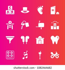 Premium set with fill vector icons. Such as child, newborn, quad, wine, estate, note, cook, air, foot, bike, kid, baby, music, building, service, road, brochure, house, play, gas, ice, stove, bucket