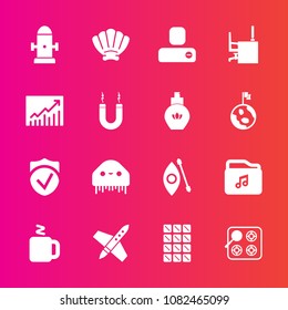 Premium set with fill vector icons. Such as social, contact, hydrant, music, ufo, activity, oven, shell, bar, technology, check, river, table, fiction, water, fire, food, kitchen, sea, office, file