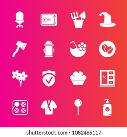 Premium set with fill vector icons. Such as security, dessert, pin, drop, circus, cook, sweet, child, bathrobe, doughnut, finance, interior, sign, happy, cake, blossom, stove, home, armchair, oven