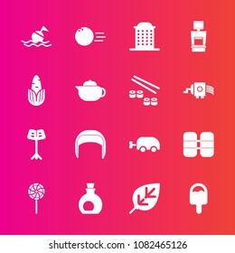 Premium set with fill vector icons. Such as house, work, icecream, nature, fresh, baby, buoy, bowling, healthy, orchestra, tree, leaf, fun, tank, worker, pin, musical, music, sweet, cylinder, food
