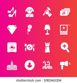 Premium set with fill vector icons. Such as jewel, glass, machine, gem, sign, fashion, water, building, asian, industry, construction, profile, communication, church, religion, fork, geisha, high