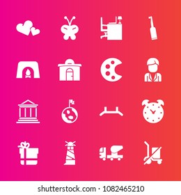 Premium set with fill vector icons. Such as insect, bank, construction, cement, mixer, pull, ocean, concrete, alarm, planet, heart, box, hour, space, globe, lighthouse, beacon, beauty, time, equipment