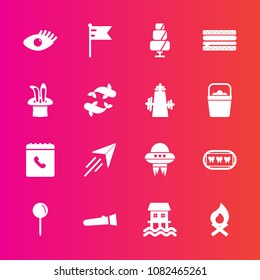 Premium set with fill vector icons. Such as light, flame, spaceship, book, sweet, flashlight, face, hot, america, houseboat, night, phone, space, fireplace, travel, food, paper, torch, beautiful, fly