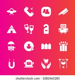 Premium set with fill vector icons. Such as holiday, astronaut, white, social, healthy, dentist, flame, ufo, spaceship, magnetic, phone, account, fork, dental, group, helmet, science, fireplace, hot