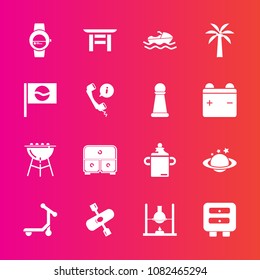 Premium set with fill vector icons. Such as gadget, ship, , headset, shrine, scooter, milk, smart, japan, call, vehicle, travel, science, globe, vessel, plastic, japanese, time, laboratory, drawer