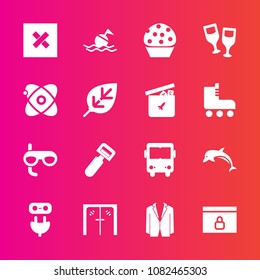 Premium set with fill vector icons. Such as glass, doughnut, energy, transport, ocean, dolphin, lifebuoy, door, scuba, animal, help, wine, closed, kitchen, cake, lock, business, nature, drink, food