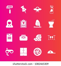 Premium set with fill vector icons. Such as roller, fashion, alien, package, style, leather, bag, dentist, object, face, japan, headwear, clinic, kamon, housework, spray, japanese, woman, travel, mon