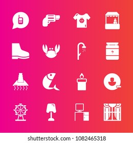 Premium set with fill vector icons. Such as office, home, clothing, candle, interior, park, cooking, table, light, white, hood, fish, carousel, seafood, fire, remove, baby, kitchen, telephone, ringing