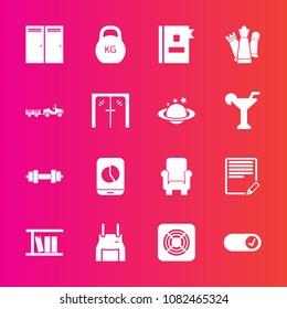 Premium Set With Fill Vector Icons. Such As Text, Sign, Architecture, Chair, Chart, Piece, Space, Pinafore, Home, Air, Fitness, Door, Mobile, Cook, Telephone, Fan, Armchair, Write, Chess, King, , Gym