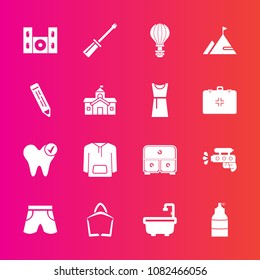 Premium set with fill vector icons. Such as spray, pen, pencil, play, template, health, video, work, extreme, gun, home, shorts, game, drawer, technology, construction, clothing, repair, dentist, jump