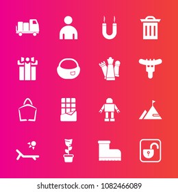 Premium set with fill vector icons. Such as room, sunny, , chocolate, fashion, sale, energy, protection, summer, home, technology, open, boy, waste, leather, footwear, element, robot, shipping, lock