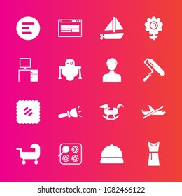Premium set with fill vector icons. Such as ship, button, menu, light, flashlight, letter, cook, hat, fashion, flight, office, plane, postage, mail, electric, flower, post, dress, toy, stove, mobile