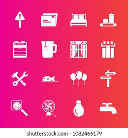 Premium set with fill vector icons. Such as celebration, fish, danger, cup, bulb, power, magnifier, oven, paper, crane, hammer, idea, food, search, tea, luggage, bag, banner, air, energy, file, travel