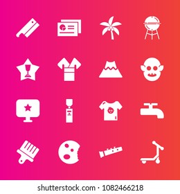 Premium set with fill vector icons. Such as gallon, computer, graph, food, palm, bbq, crane, kid, award, musical, cake, white, winner, clothing, doughnut, summer, sign, chart, clothes, vehicle, grill