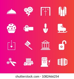 Premium set with fill vector icons. Such as web, style, restaurant, glass, download, coat, entrance, fuel, real, flower, protection, service, accordion, health, music, house, care, handle, finance