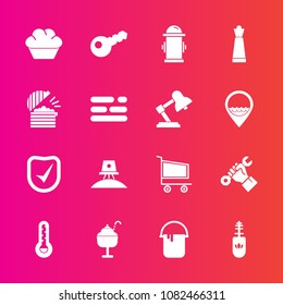 Premium set with fill vector icons. Such as painter, spaceship, astronaut, game, dessert, foreman, paint, security, hydrant, science, construction, market, key, industry, water, space, chess, fire