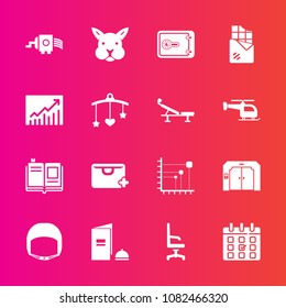 Premium set with fill vector icons. Such as timetable, kitchen, dessert, interior, sign, diagram, finance, safe, textbook, bag, literature, bank, library, worker, business, cheese, schedule, brochure