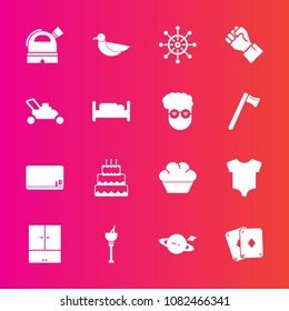 Premium set with fill vector icons. Such as space, nature, wildlife, sign, cake, alcohol, clothes, lawn, ice, animal, play, ship, poker, human, wine, nautical, wheel, hand, doughnut, chalk, dessert