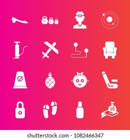 Premium set with fill vector icons. Such as finance, pineapple, road, cute, planet, cone, science, baby, sport, sack, competition, medicine, cricket, footwear, competitive, background, bowling, fresh